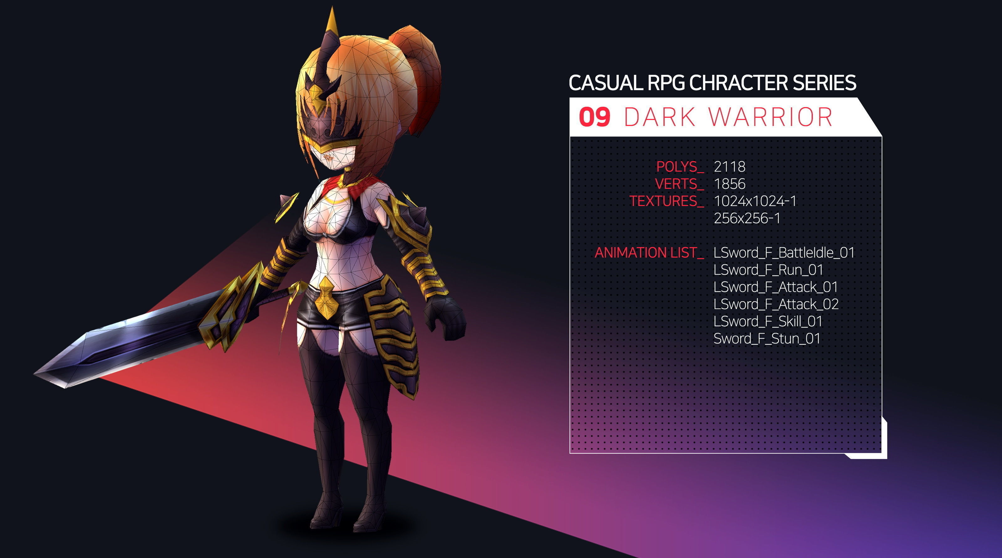 Casual RPG Monster - 9 Dark Warrior Low-poly 3D model_2