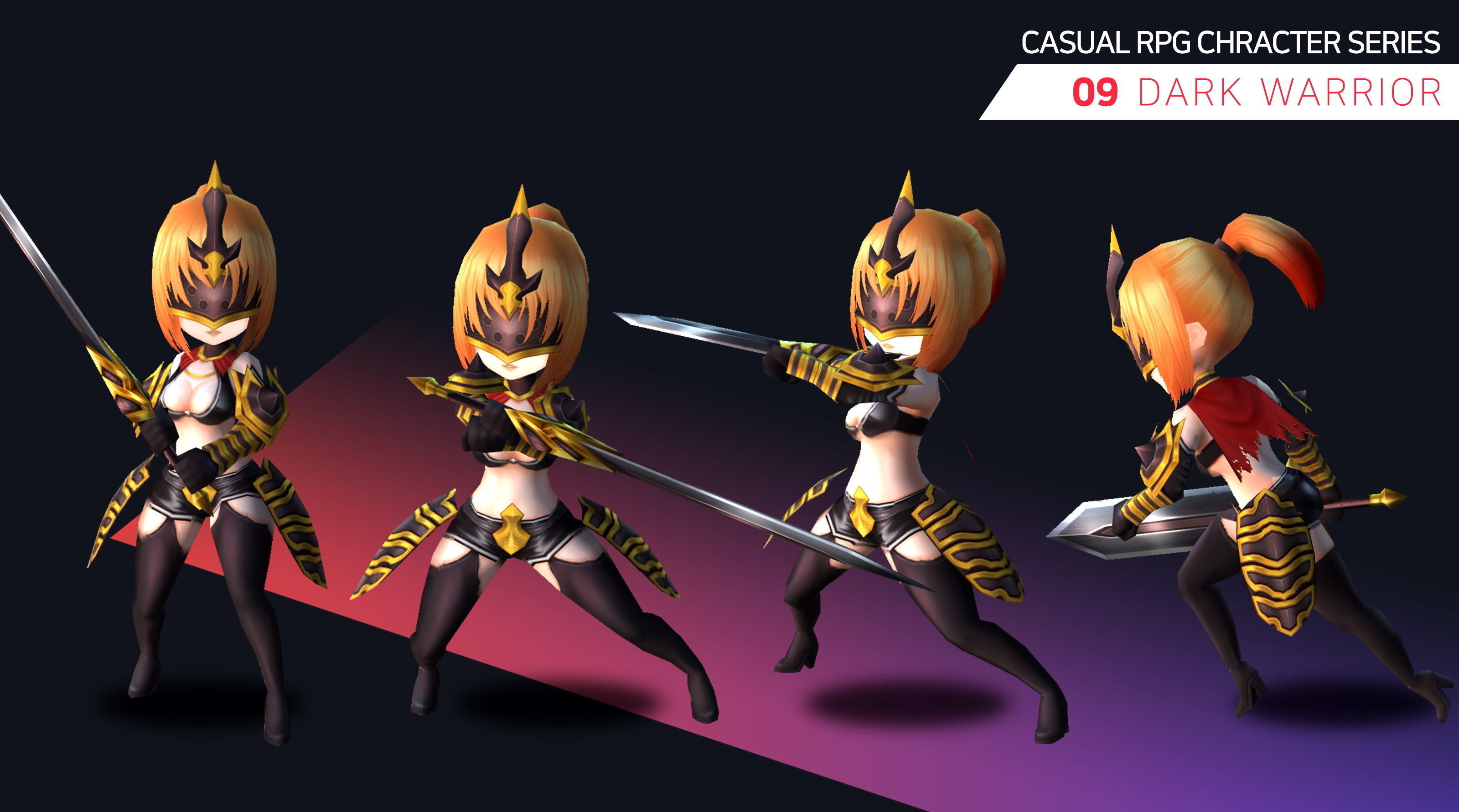 Casual RPG Monster - 9 Dark Warrior Low-poly 3D model_3