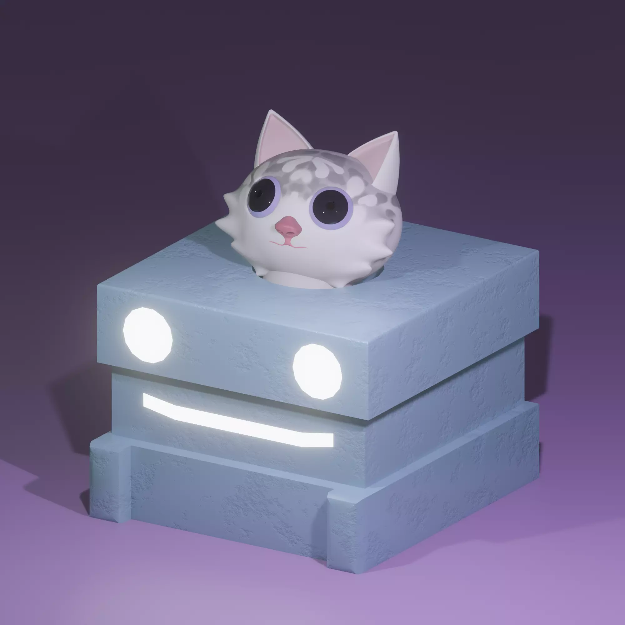 cat and box 3D print model_0