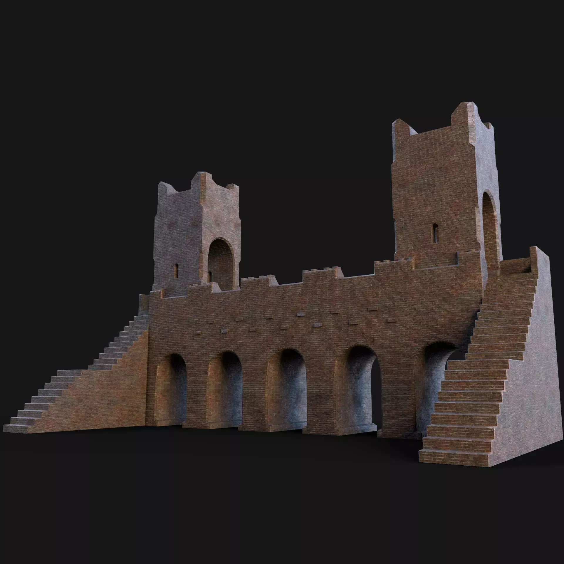 GENERIC MEDIEVAL BRICK WALLS GATE CONSTRUCTION TOWER FORTRESS Low-poly 3D model