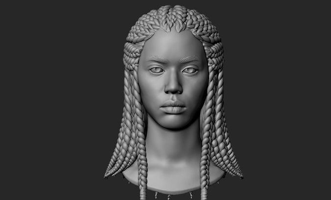 Female Head with Braids Hair 3D model
