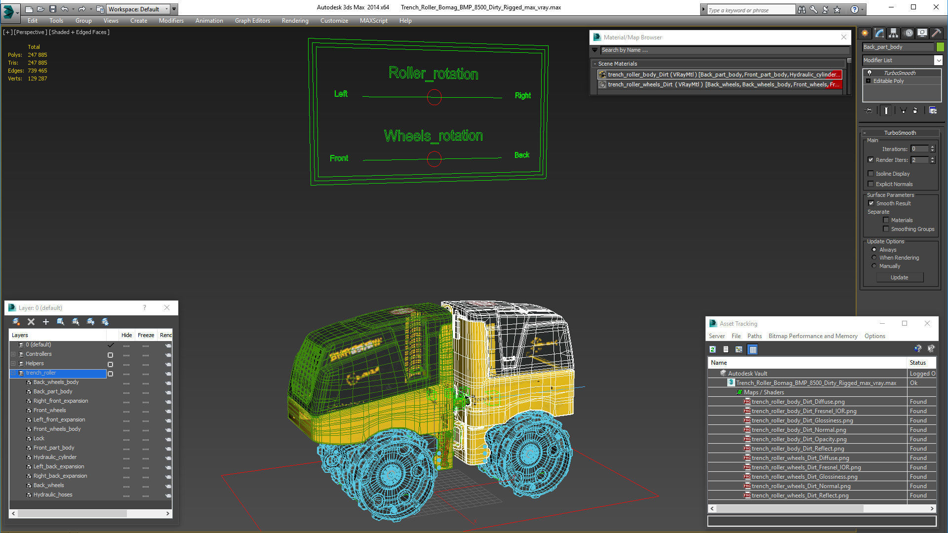 Trench Roller Bomag BMP 8500 Dirty Rigged 3D model_24