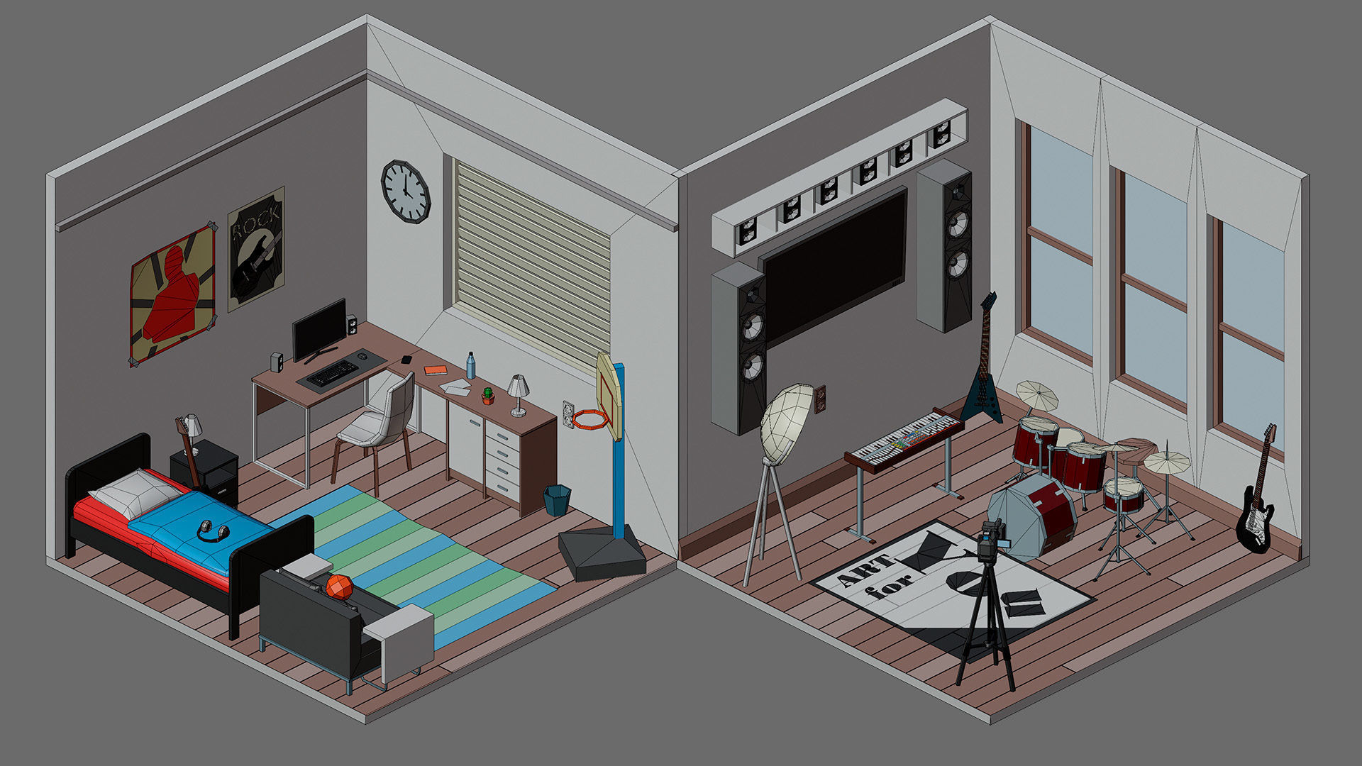 room 19 Low-poly 3D model_1