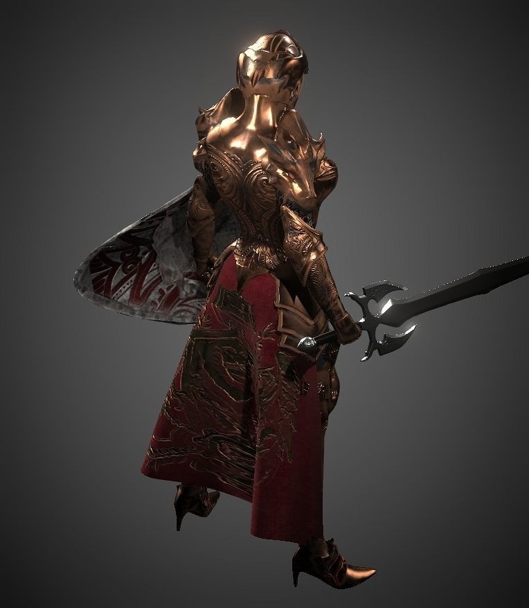 Female warrior Low-poly 3D model_11