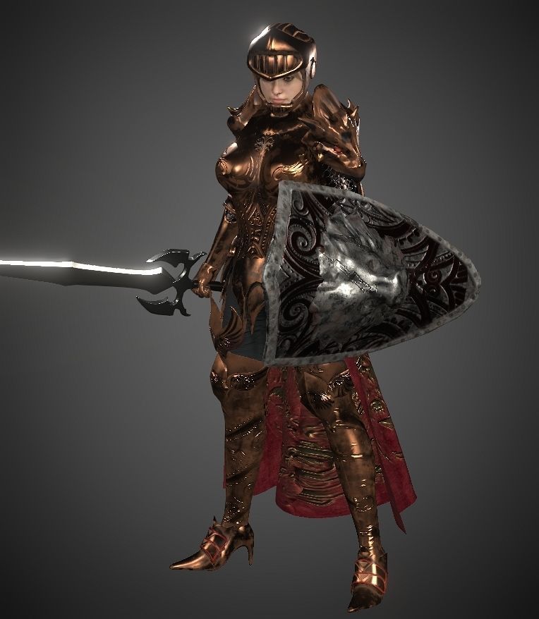 Female warrior Low-poly 3D model_3