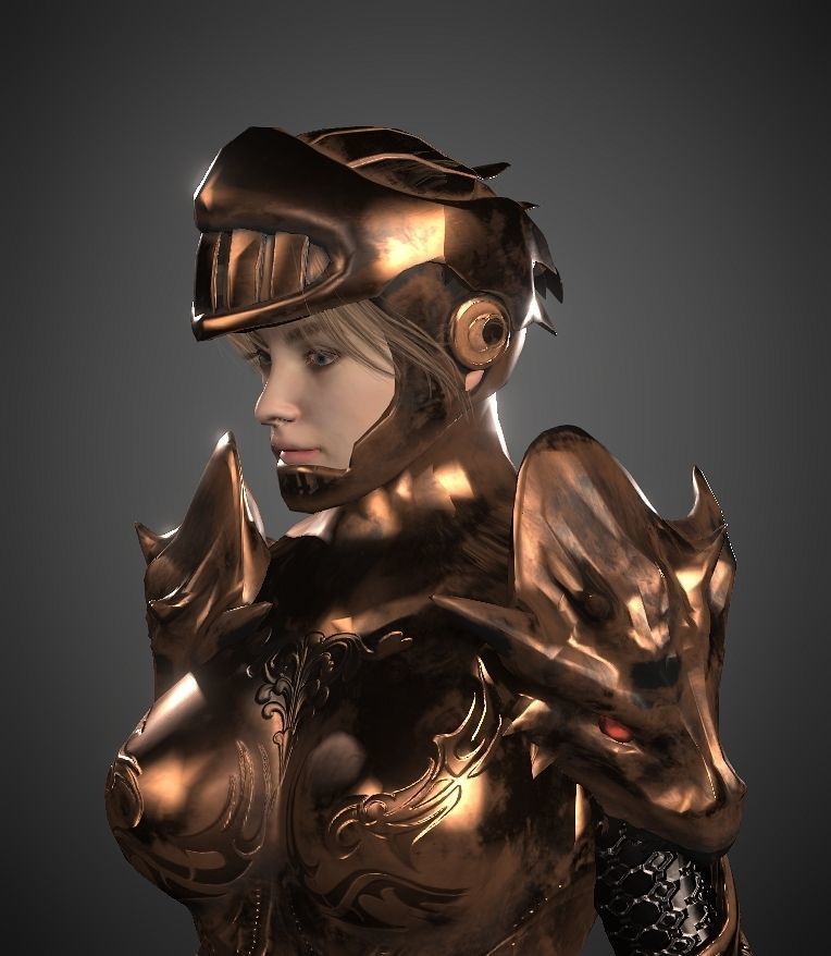 Female warrior Low-poly 3D model_2