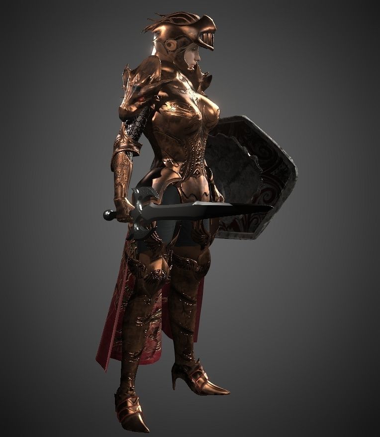 Female warrior Low-poly 3D model_5