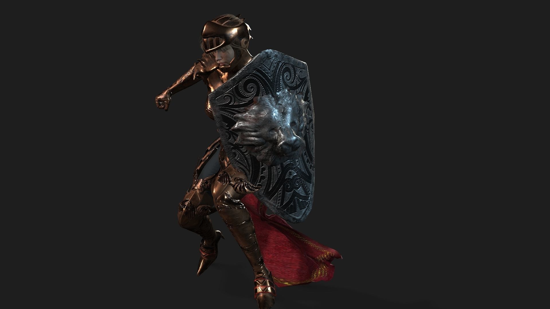 Female warrior Low-poly 3D model_34