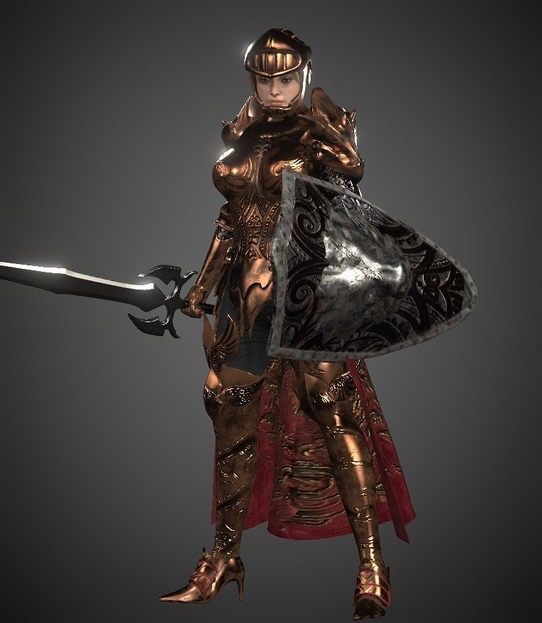 Female warrior Low-poly 3D model_14