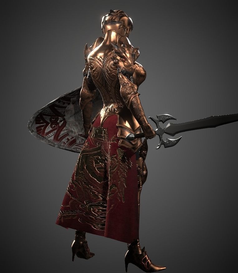 Female warrior Low-poly 3D model_10