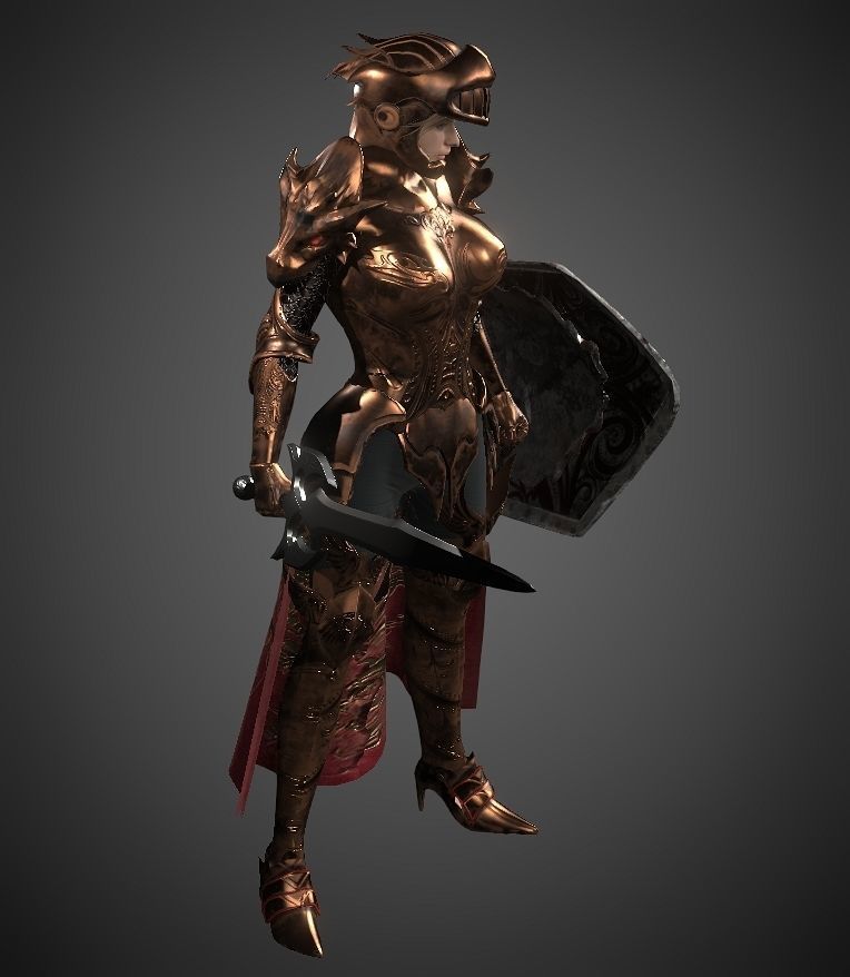 Female warrior Low-poly 3D model_13