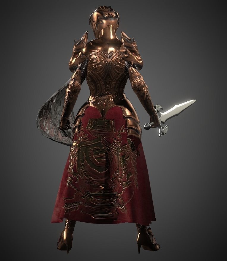 Female warrior Low-poly 3D model_9