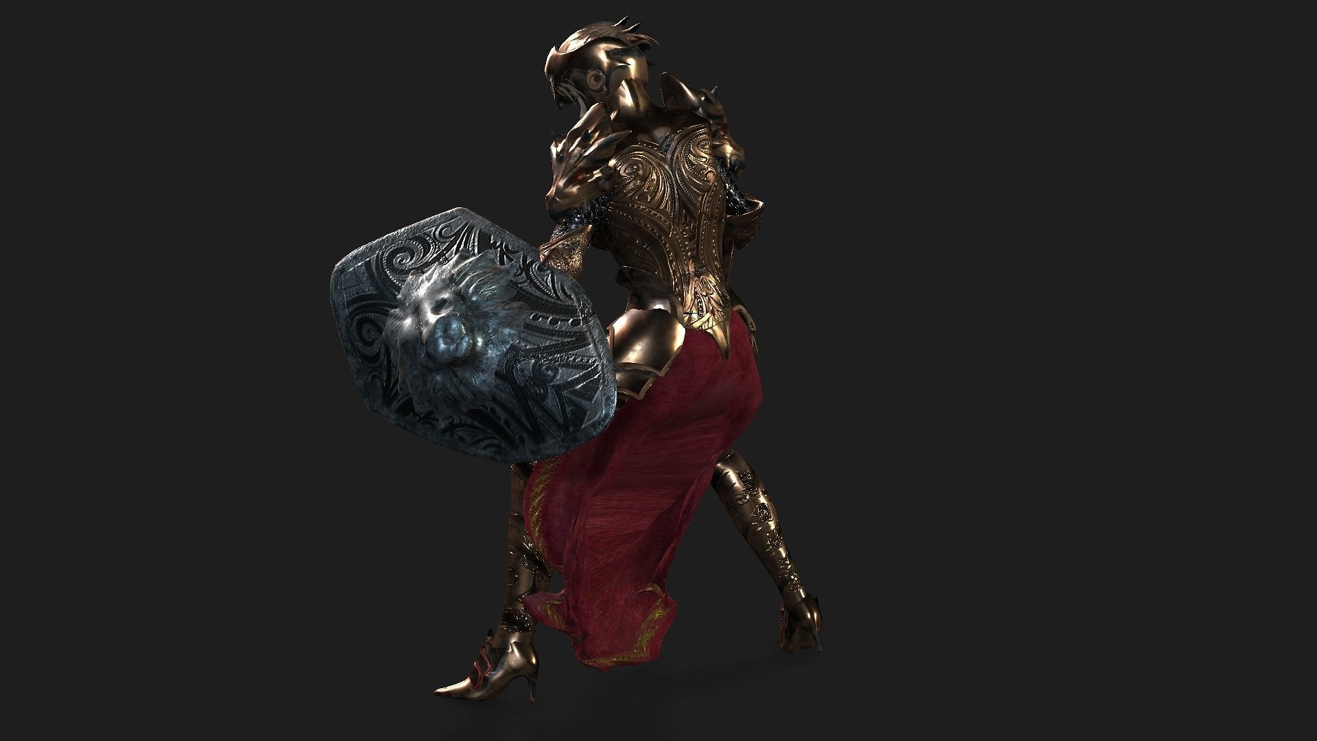 Female warrior Low-poly 3D model_30