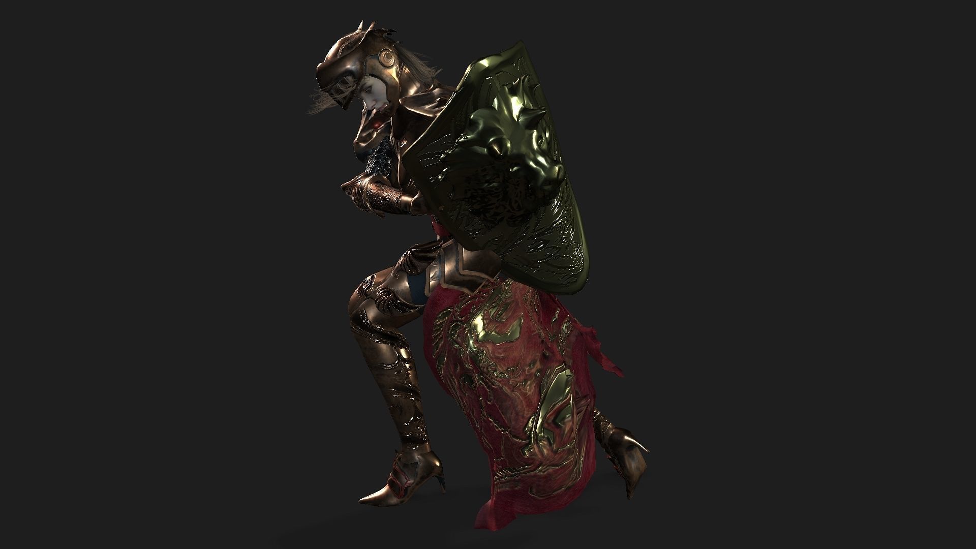 Female warrior Low-poly 3D model_26