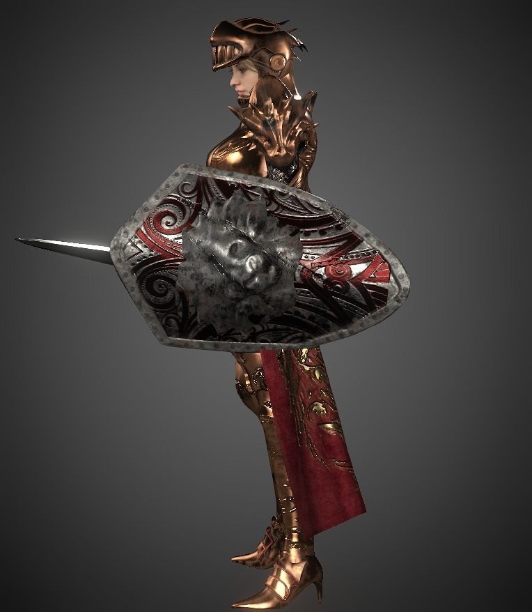 Female warrior Low-poly 3D model_4