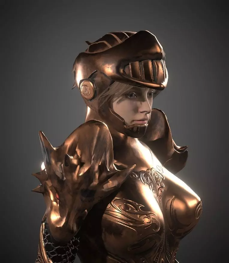 Female warrior Low-poly 3D model_0