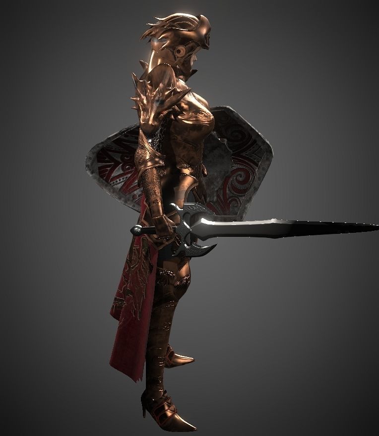 Female warrior Low-poly 3D model_12