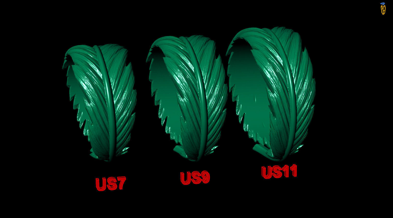 Dimensioless Feather Oxidized Ring 3D print model_7