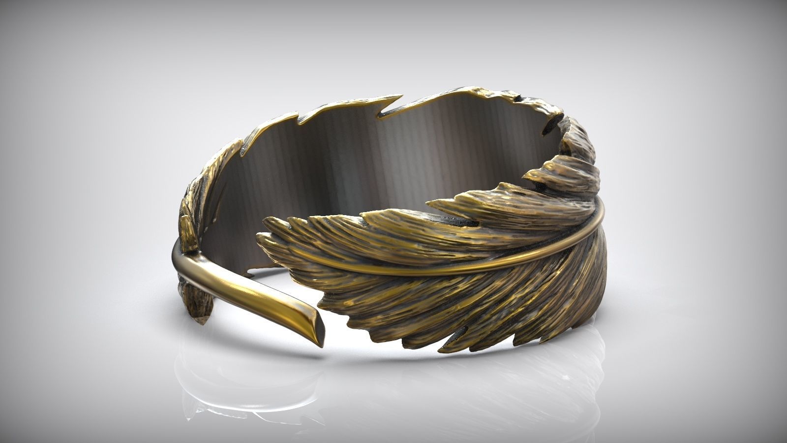 Dimensioless Feather Oxidized Ring 3D print model_3