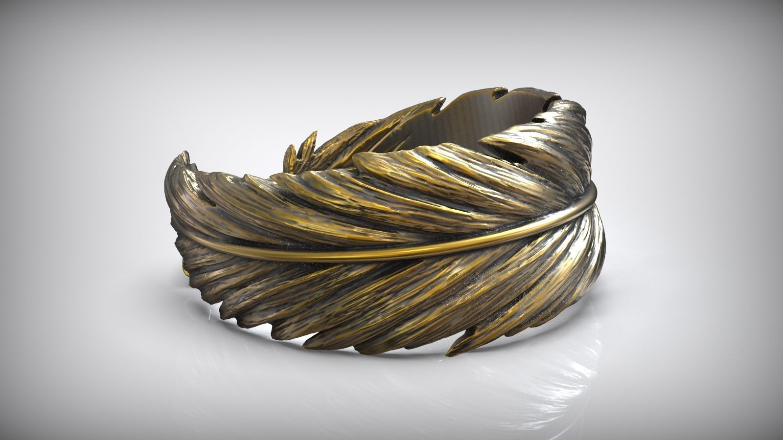 Dimensioless Feather Oxidized Ring 3D print model_2