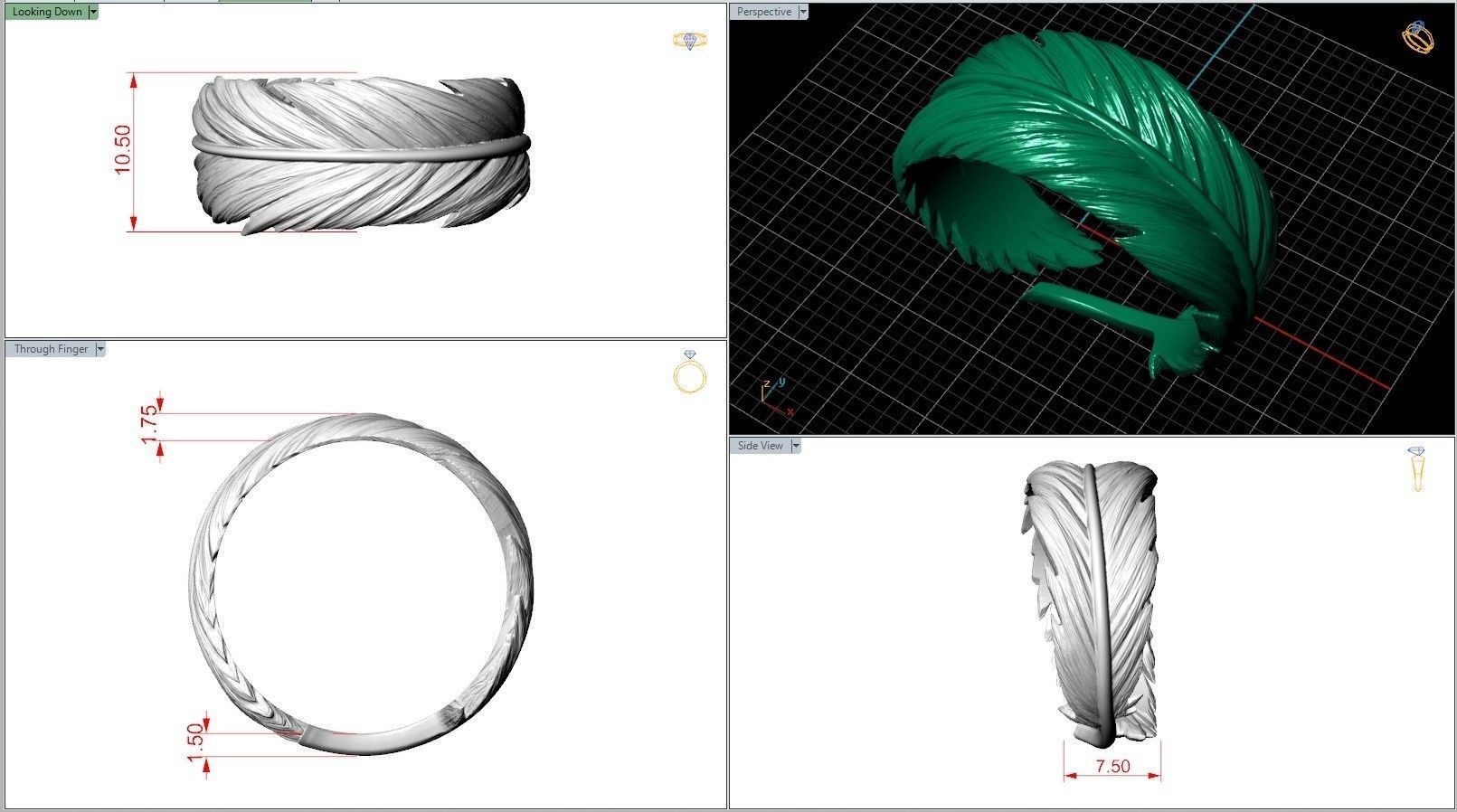 Dimensioless Feather Oxidized Ring 3D print model_6