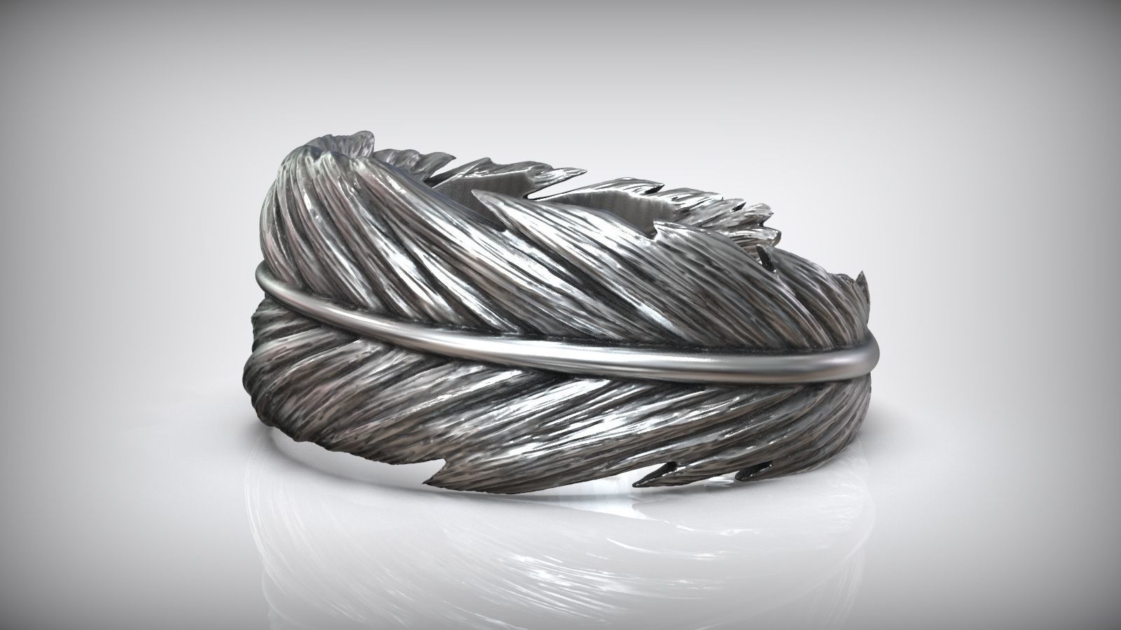Dimensioless Feather Oxidized Ring 3D print model_1