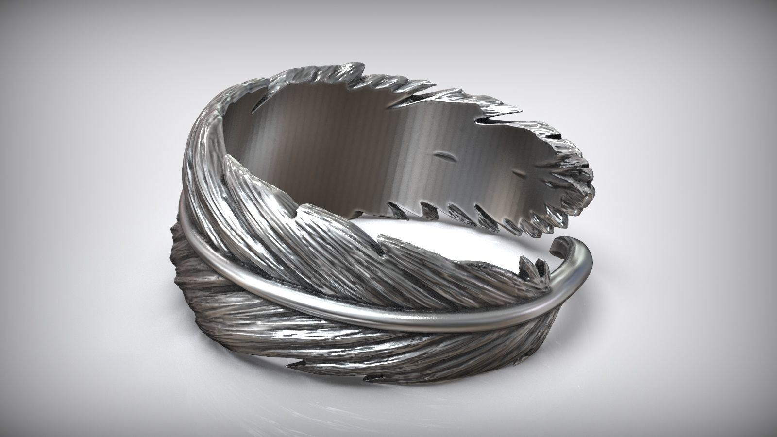 Dimensioless Feather Oxidized Ring 3D print model_4