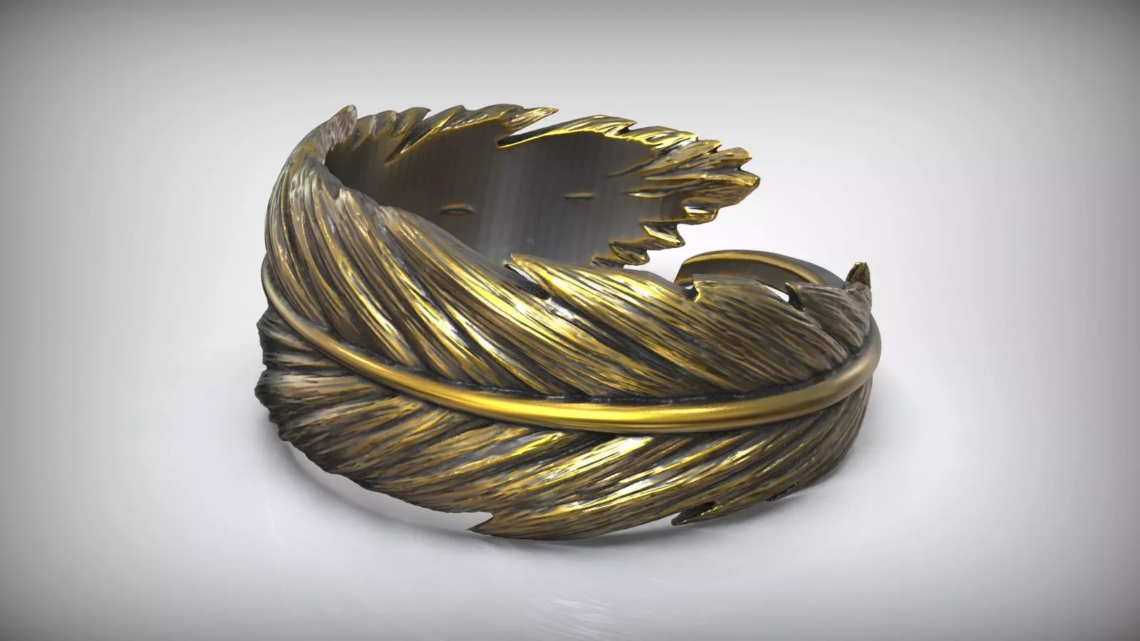Dimensioless Feather Oxidized Ring 3D print model_0