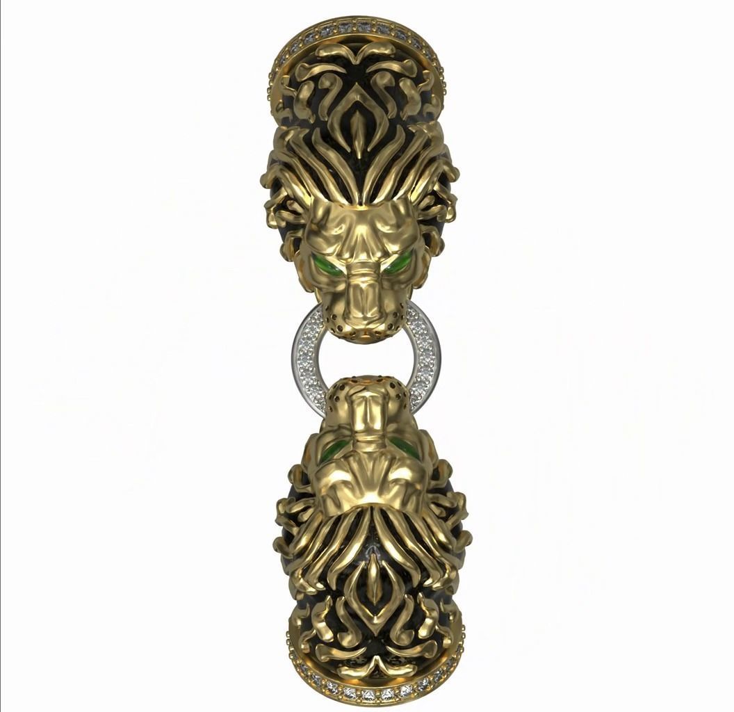 STYLIZED LION HEADS FOR BRACELET-HOLLOWED 3D print model_2