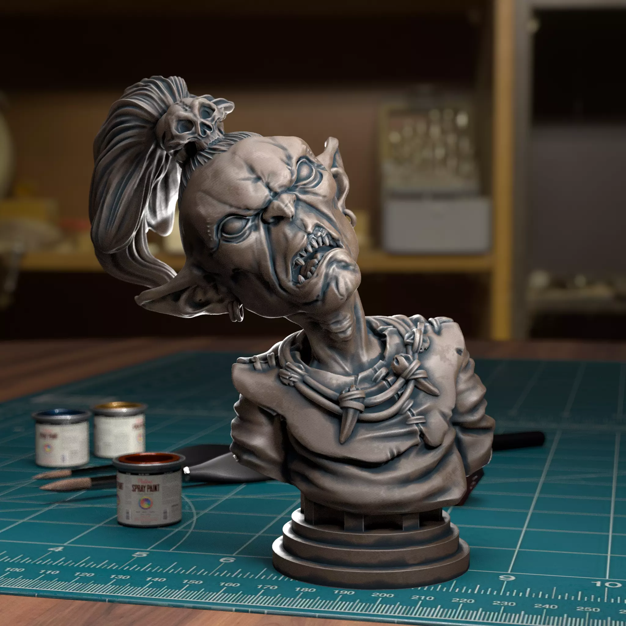 Goblin Top Knot Bust -Pre-Supported 3D print model