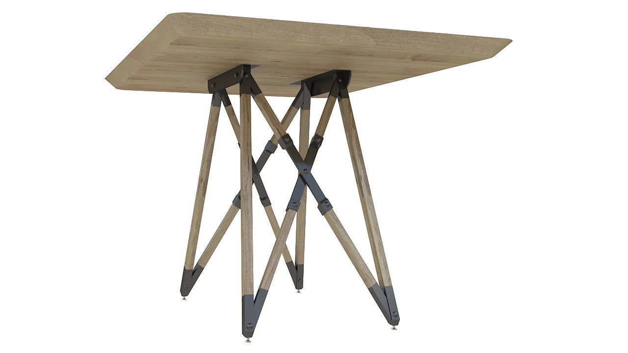 Wooden folding table 3D model_3
