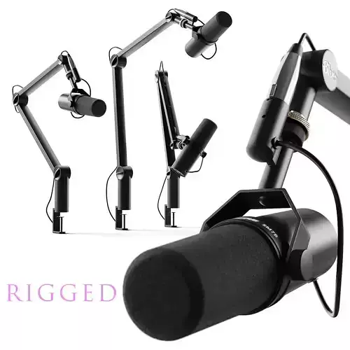 Microphone Shure and boom arm Blue 3D model