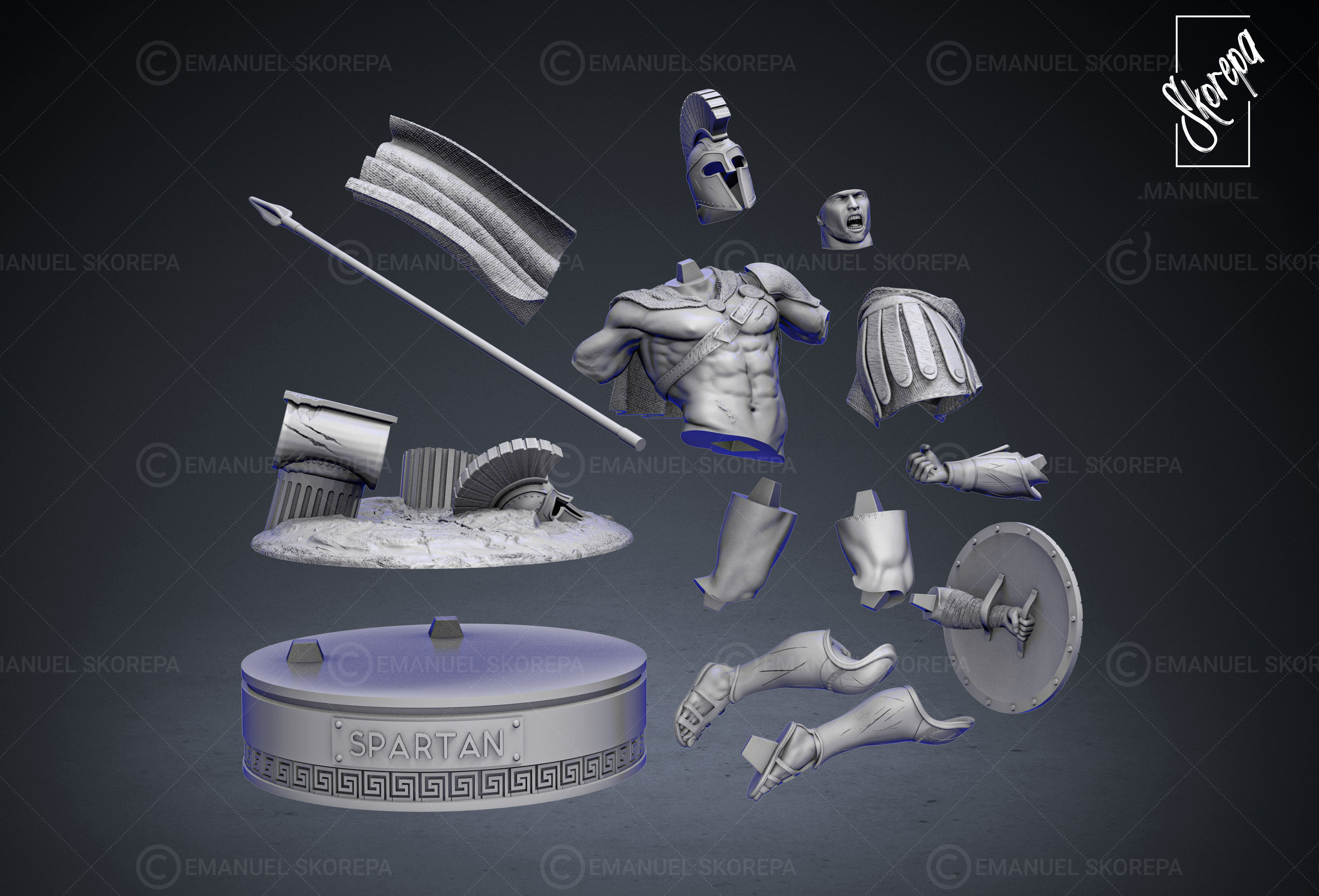 SPARTAN warrior statue 3D print model_6