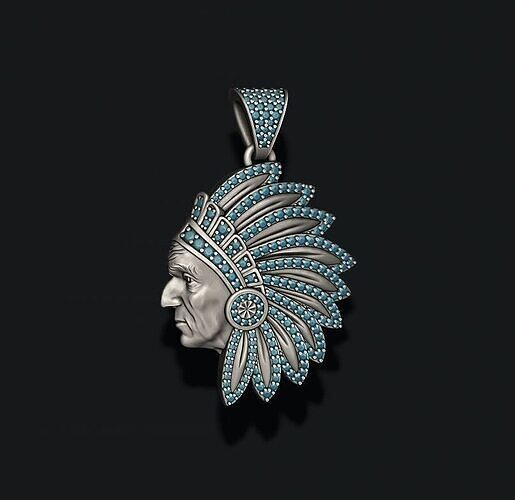 Native American Indian man pendant with gems 3D print model
