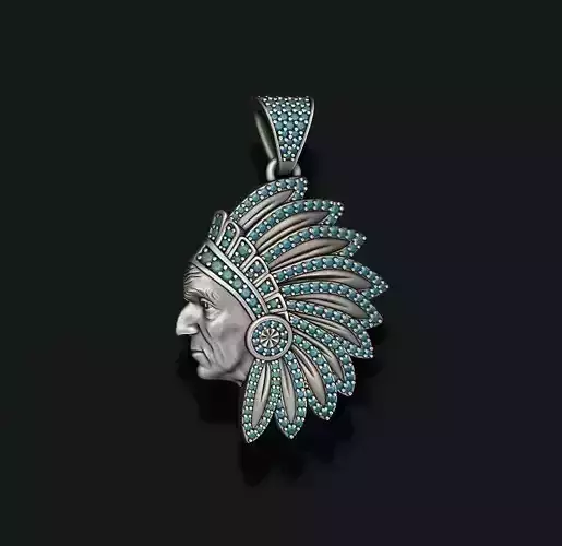 Native American Indian man pendant with gems 3D print model
