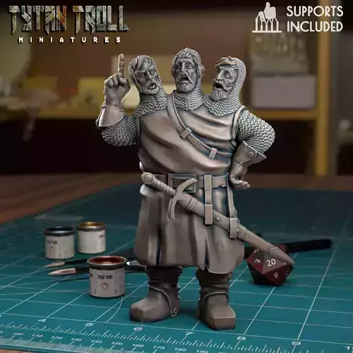 3 Headed Giant - Pre-Supported 3D print model