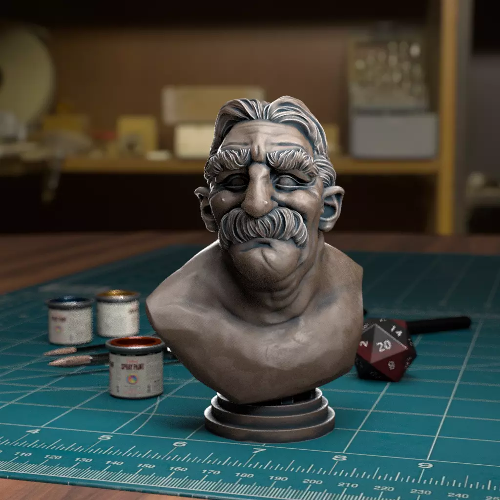Mustache Man Bust - Pre-Supported 3D print model_0