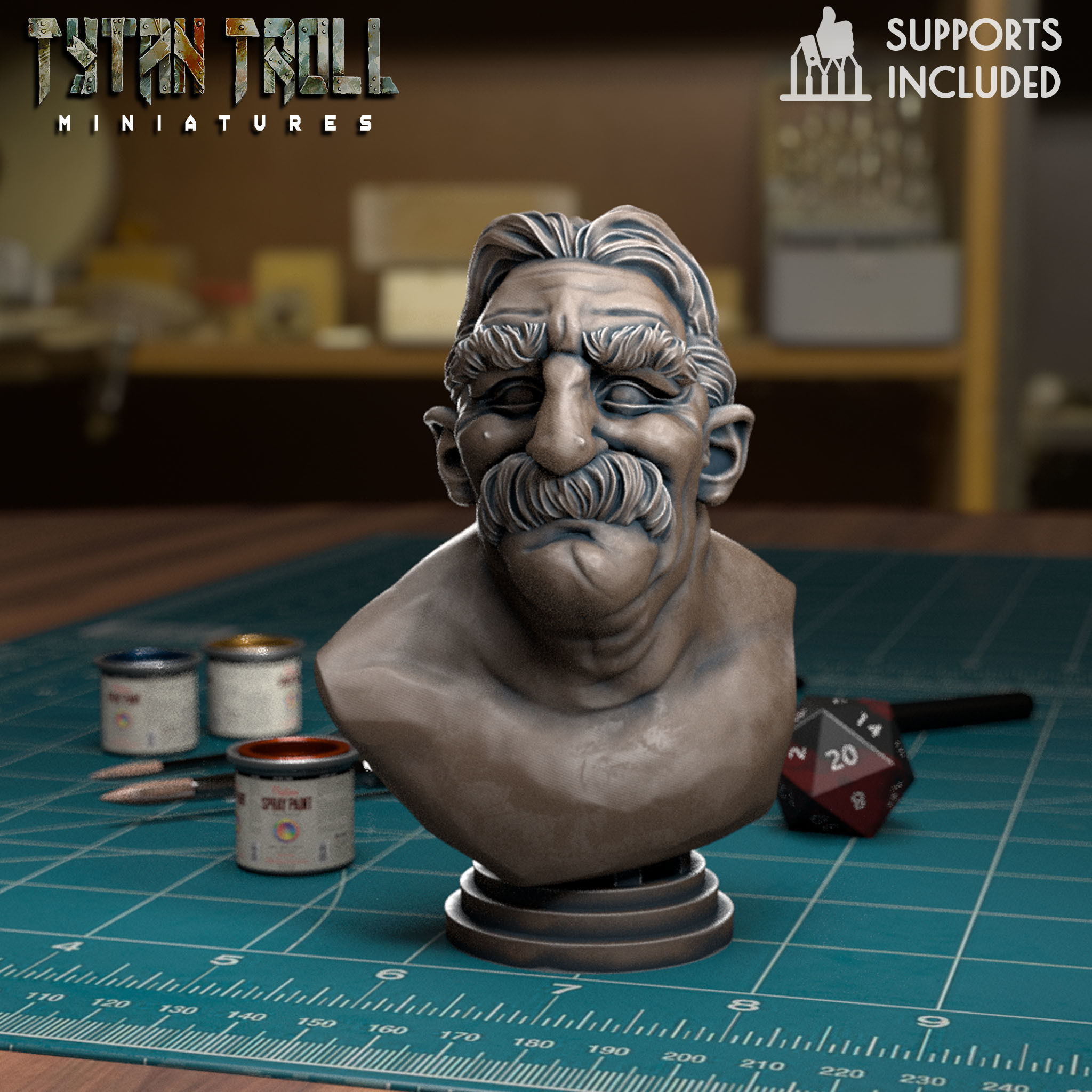 Mustache Man Bust - Pre-Supported 3D print model_4