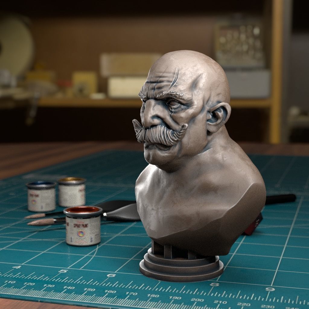 Strong man Bust - Pre-Supported 3D print model_3