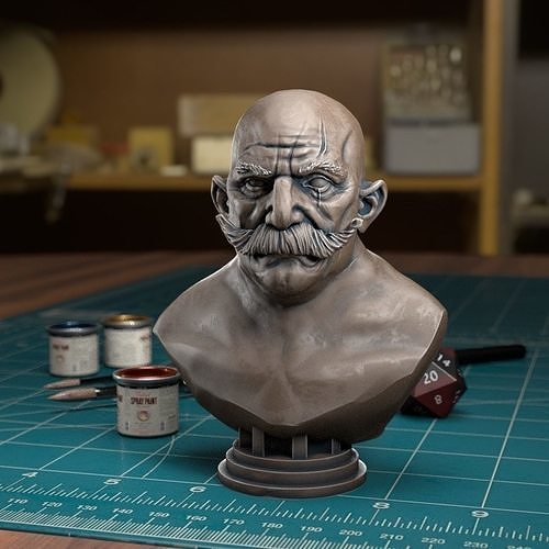 Strong man Bust - Pre-Supported 3D print model