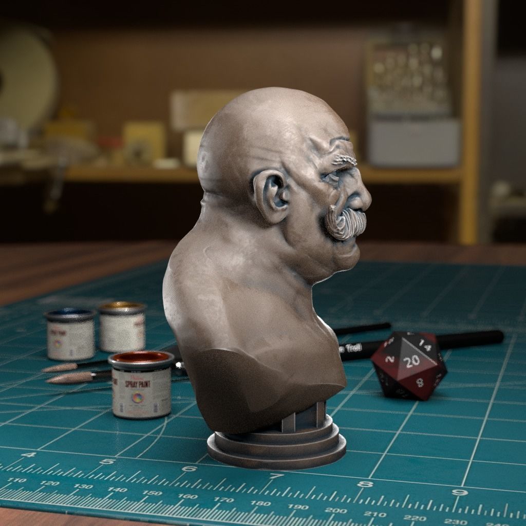 Strong man Bust - Pre-Supported 3D print model_1