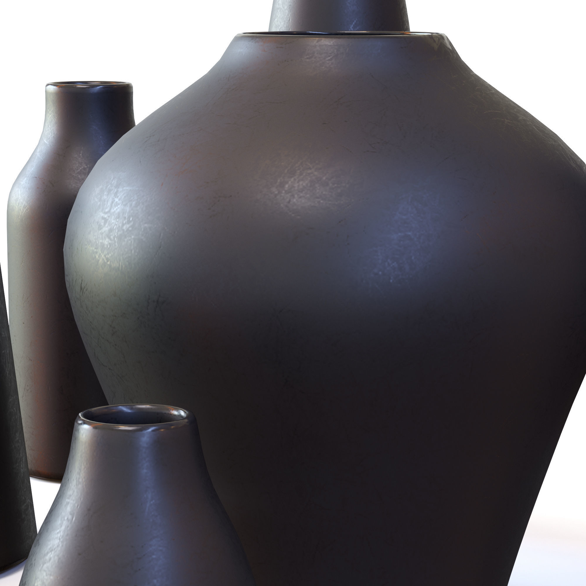 Pure Black Ceramic Vases Low-poly 3D model_20