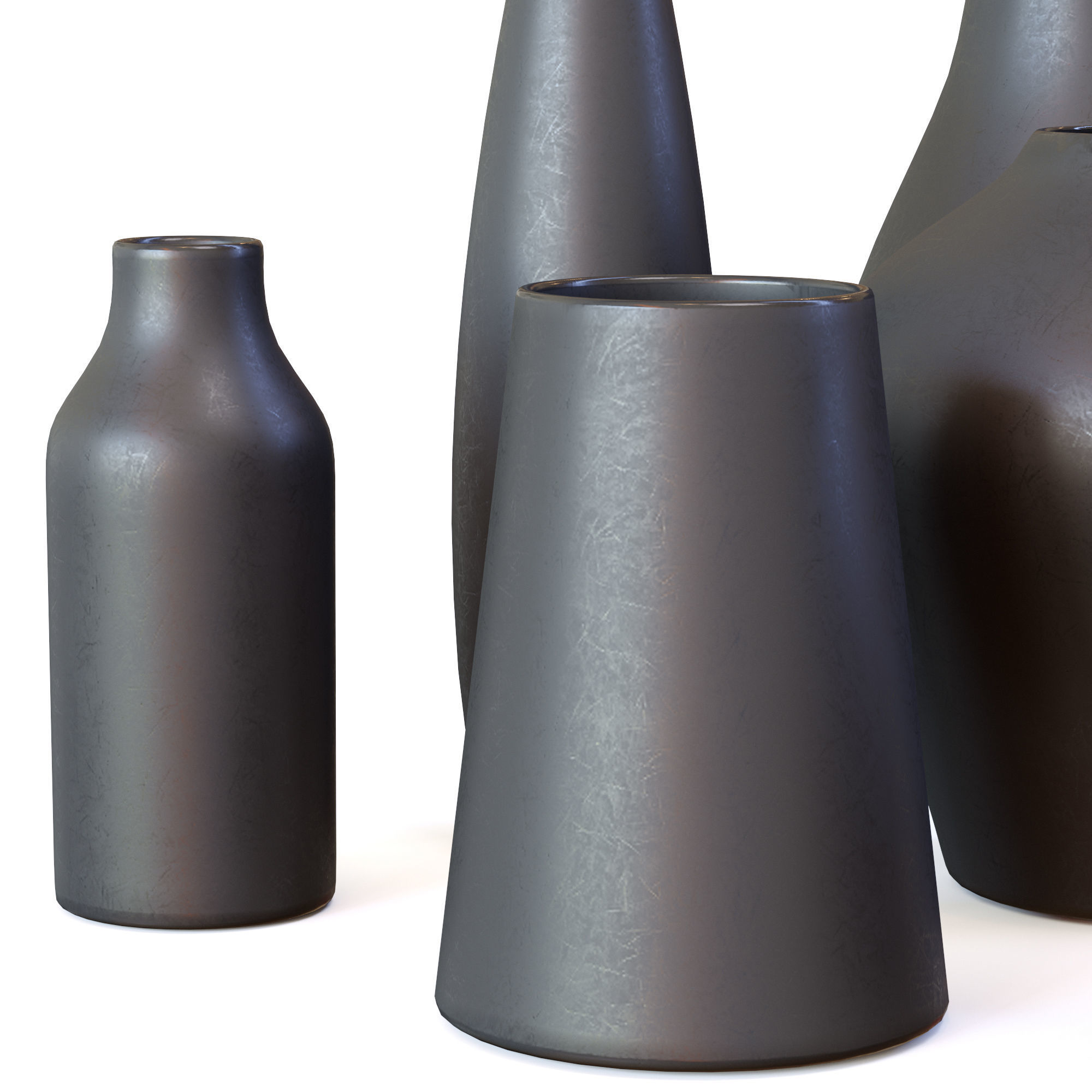 Pure Black Ceramic Vases Low-poly 3D model_17