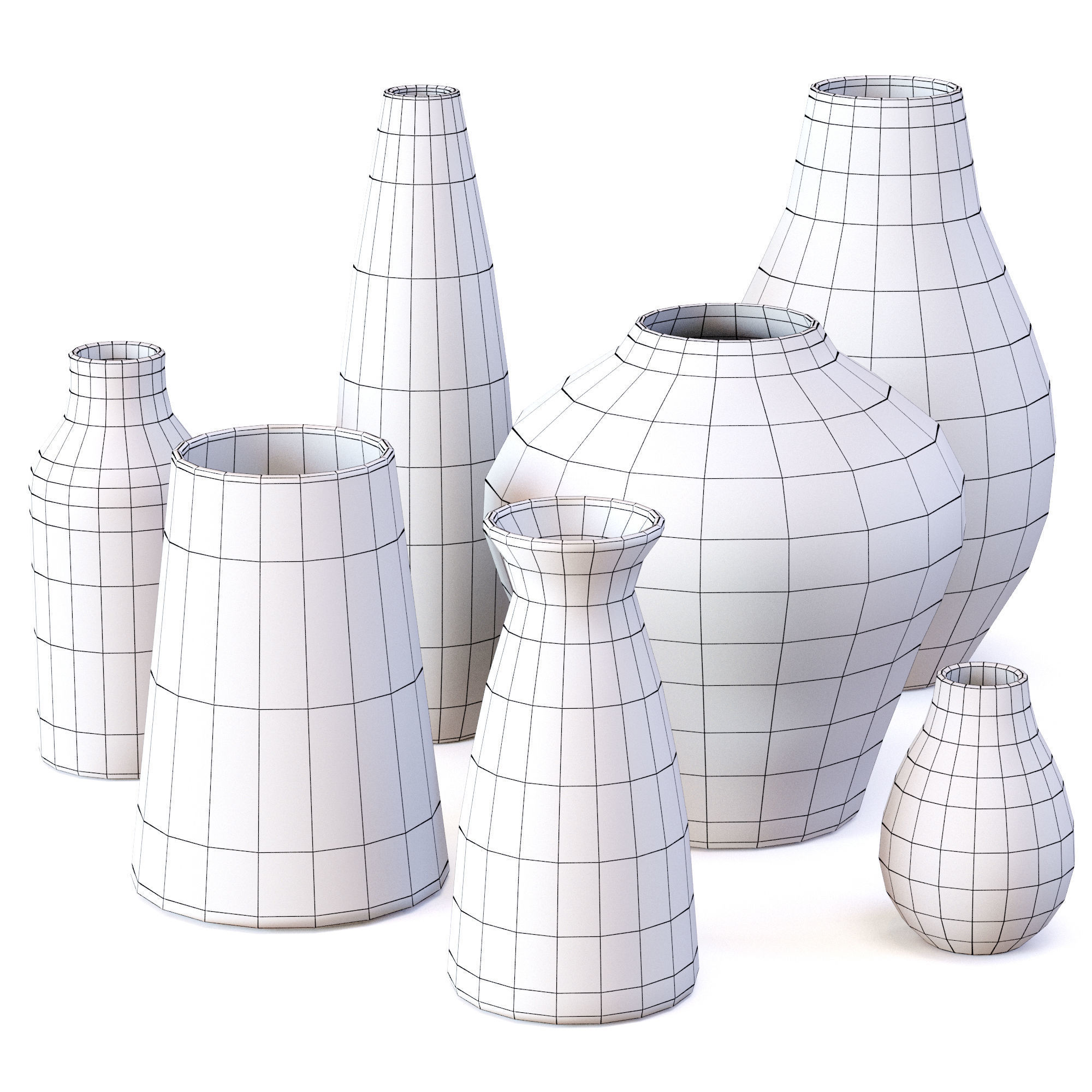 Pure Black Ceramic Vases Low-poly 3D model_16