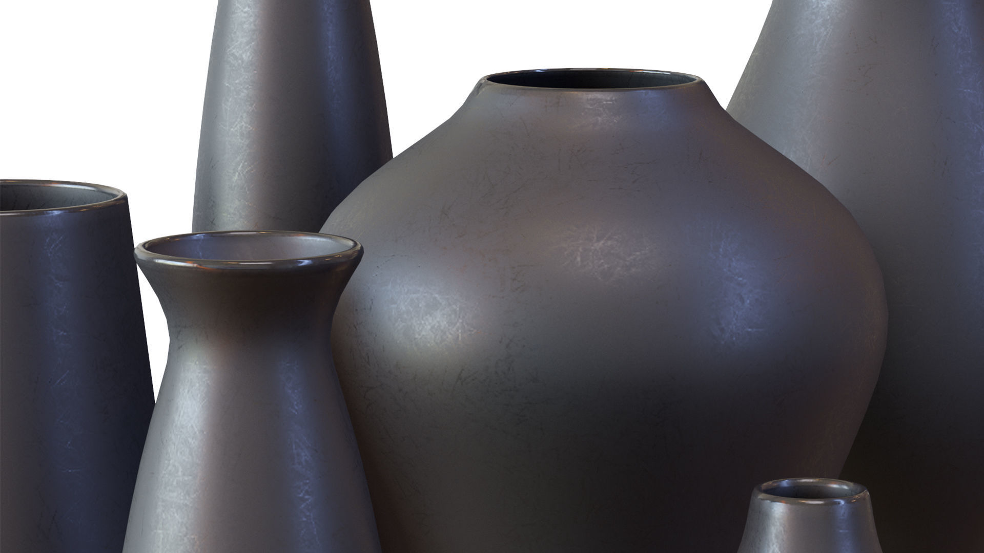 Pure Black Ceramic Vases Low-poly 3D model_9