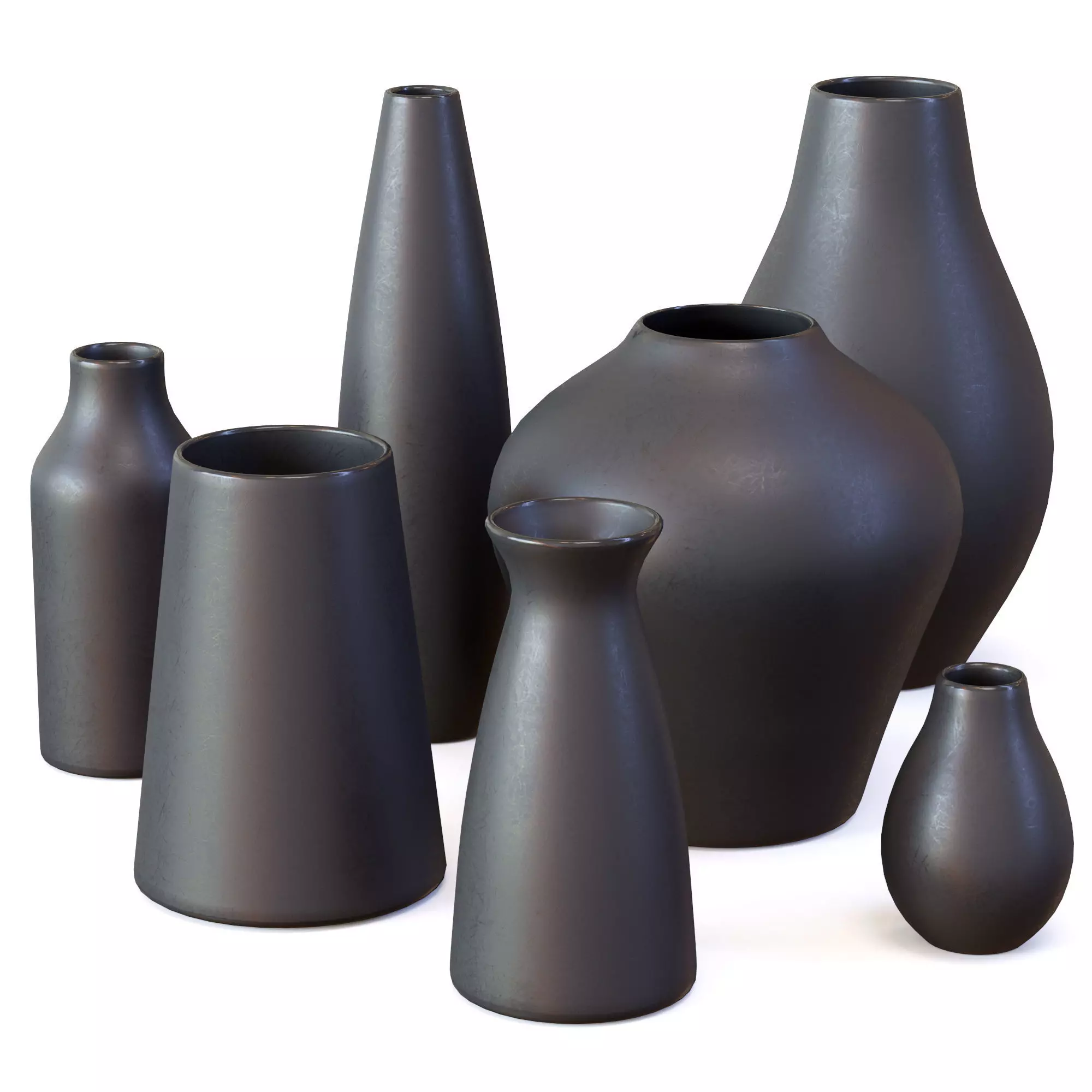 Pure Black Ceramic Vases Low-poly 3D model_0