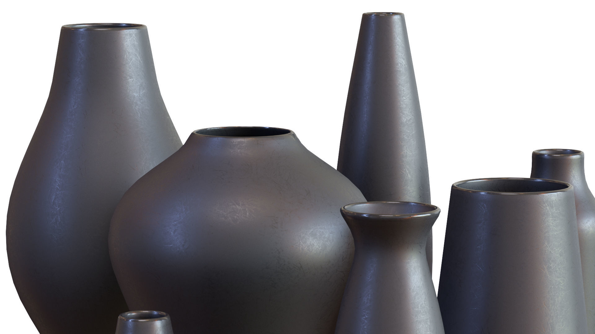 Pure Black Ceramic Vases Low-poly 3D model_12