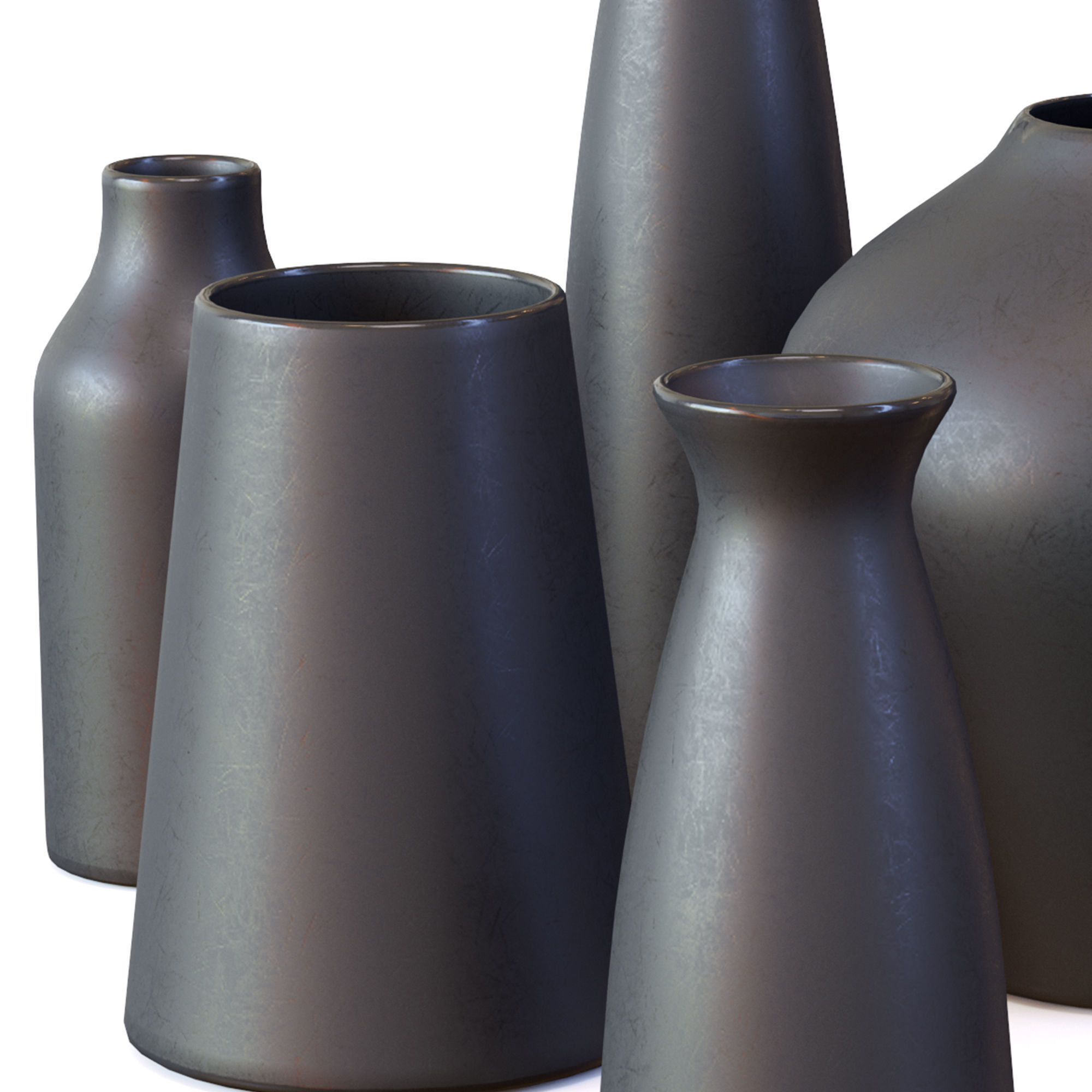 Pure Black Ceramic Vases Low-poly 3D model_1