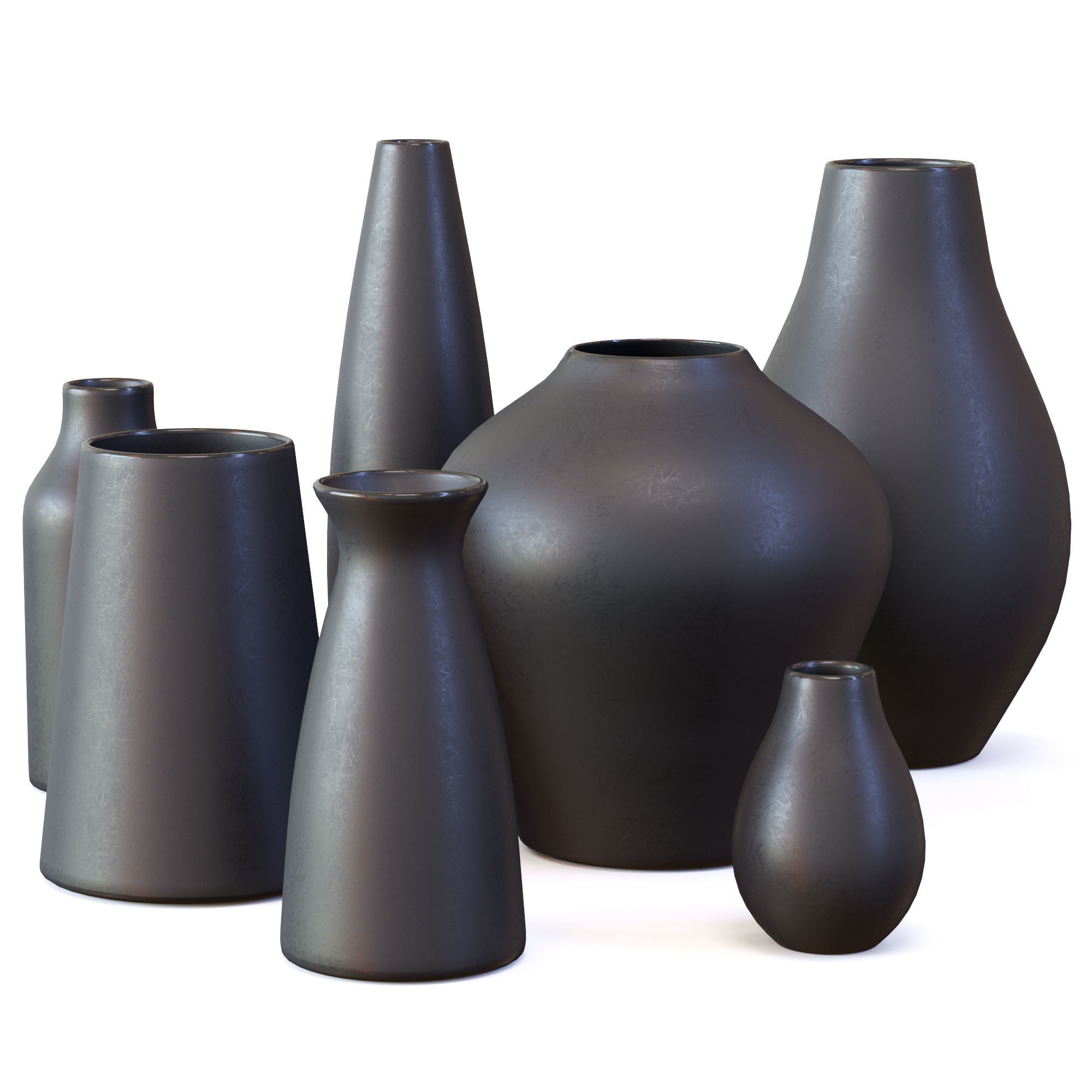 Pure Black Ceramic Vases Low-poly 3D model_15