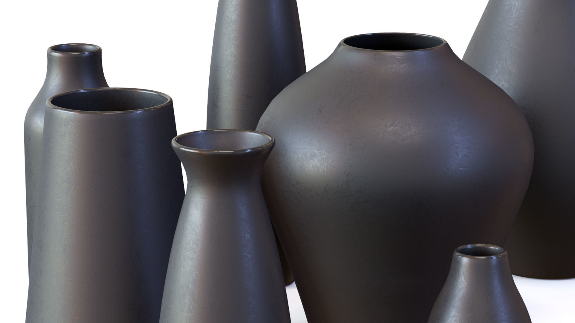 Pure Black Ceramic Vases Low-poly 3D model_8